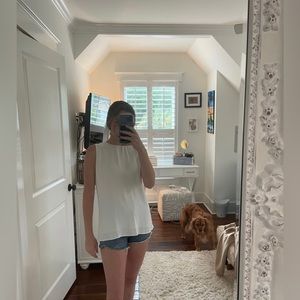 Ann Taylor White Silk High Neck Tank